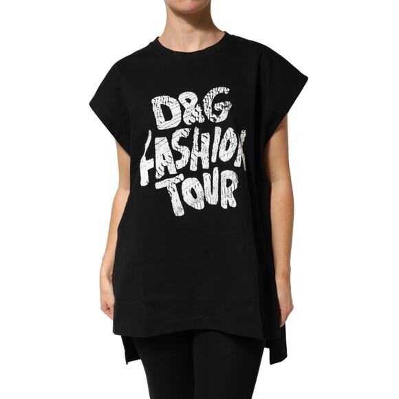 NWT Dolce & Gabbana Black D&G Fashion Tour step-hem T-Shirt IT 38 XS - Picture 1 of 9